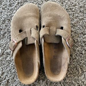 Birkenstock Tan Suede Mules with Buckle
